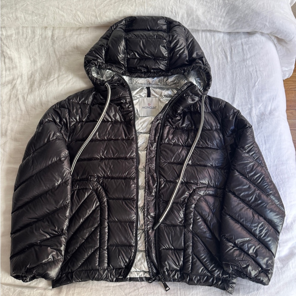 Black Moncler Delfo Puffer Jacket with Metallic inside